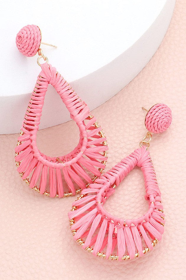 Raffia Wrapped Teardrop Dangle Earrings