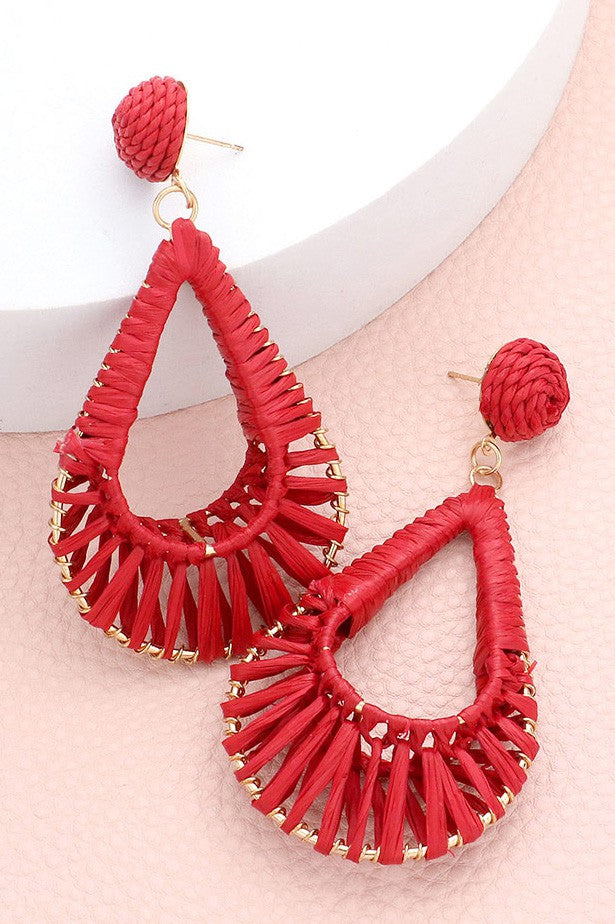 Raffia Wrapped Teardrop Dangle Earrings