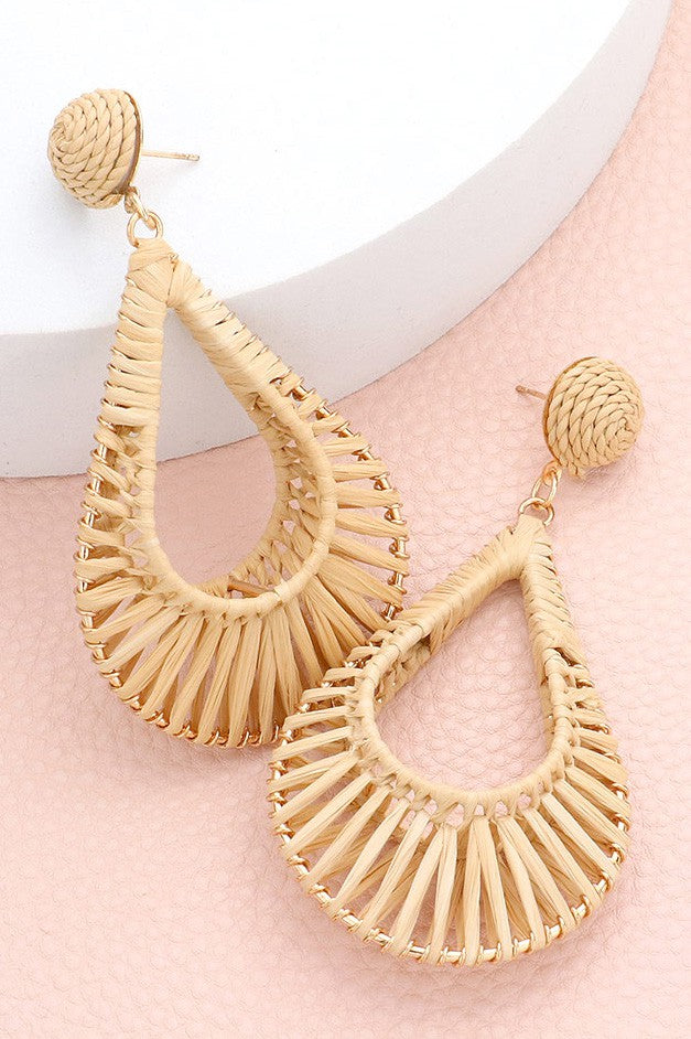 Raffia Wrapped Teardrop Dangle Earrings