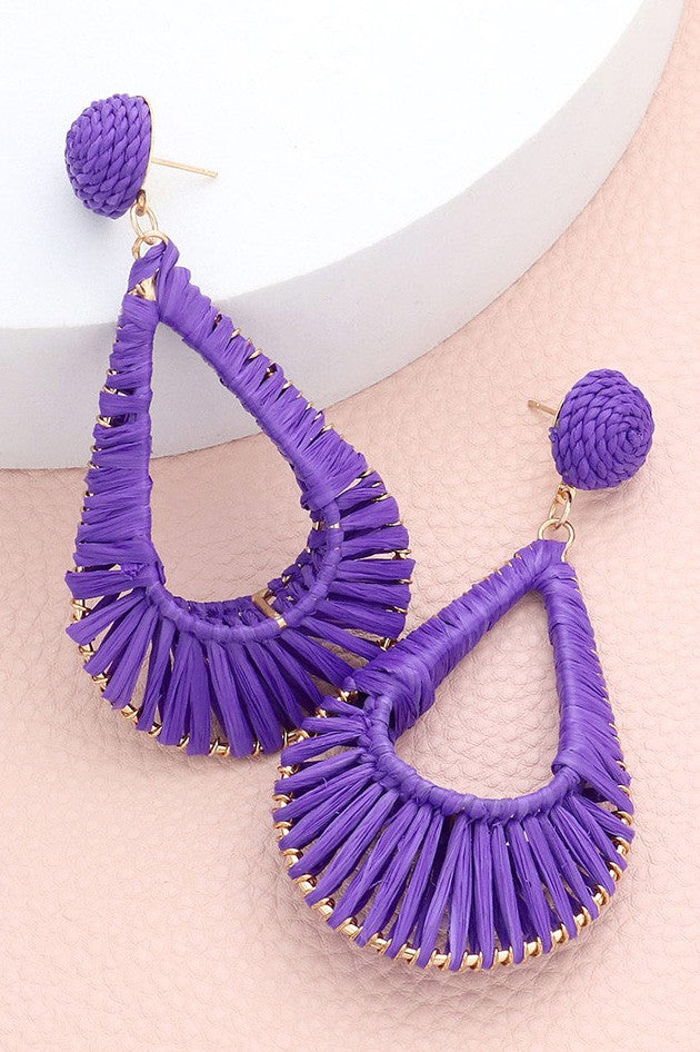 Raffia Wrapped Teardrop Dangle Earrings