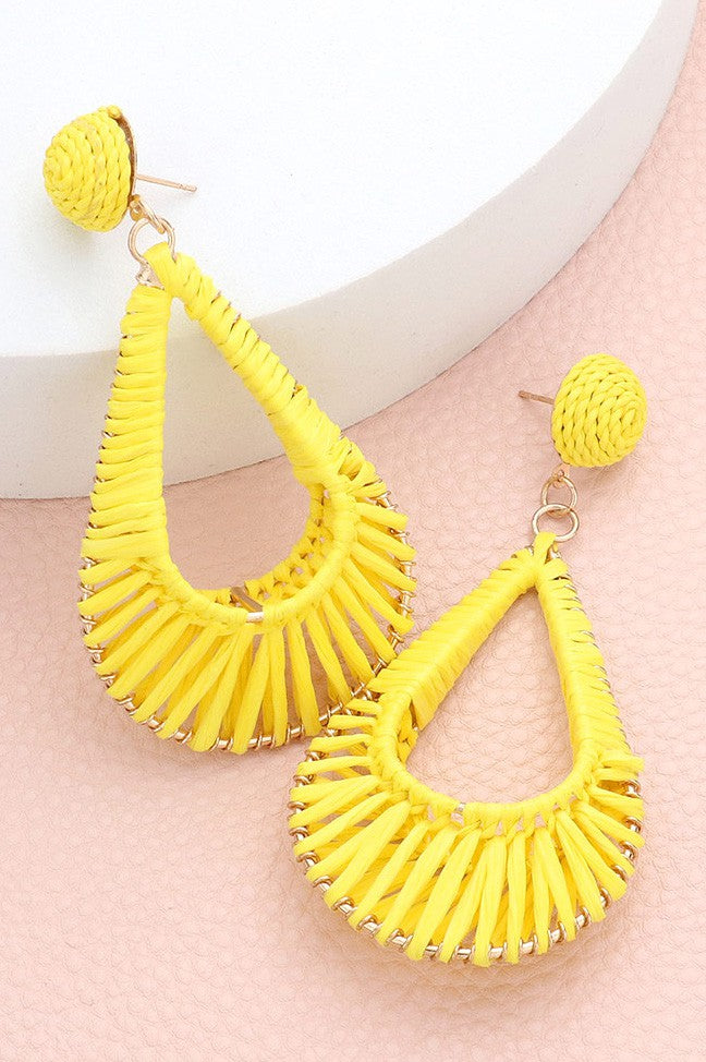 Raffia Wrapped Teardrop Dangle Earrings