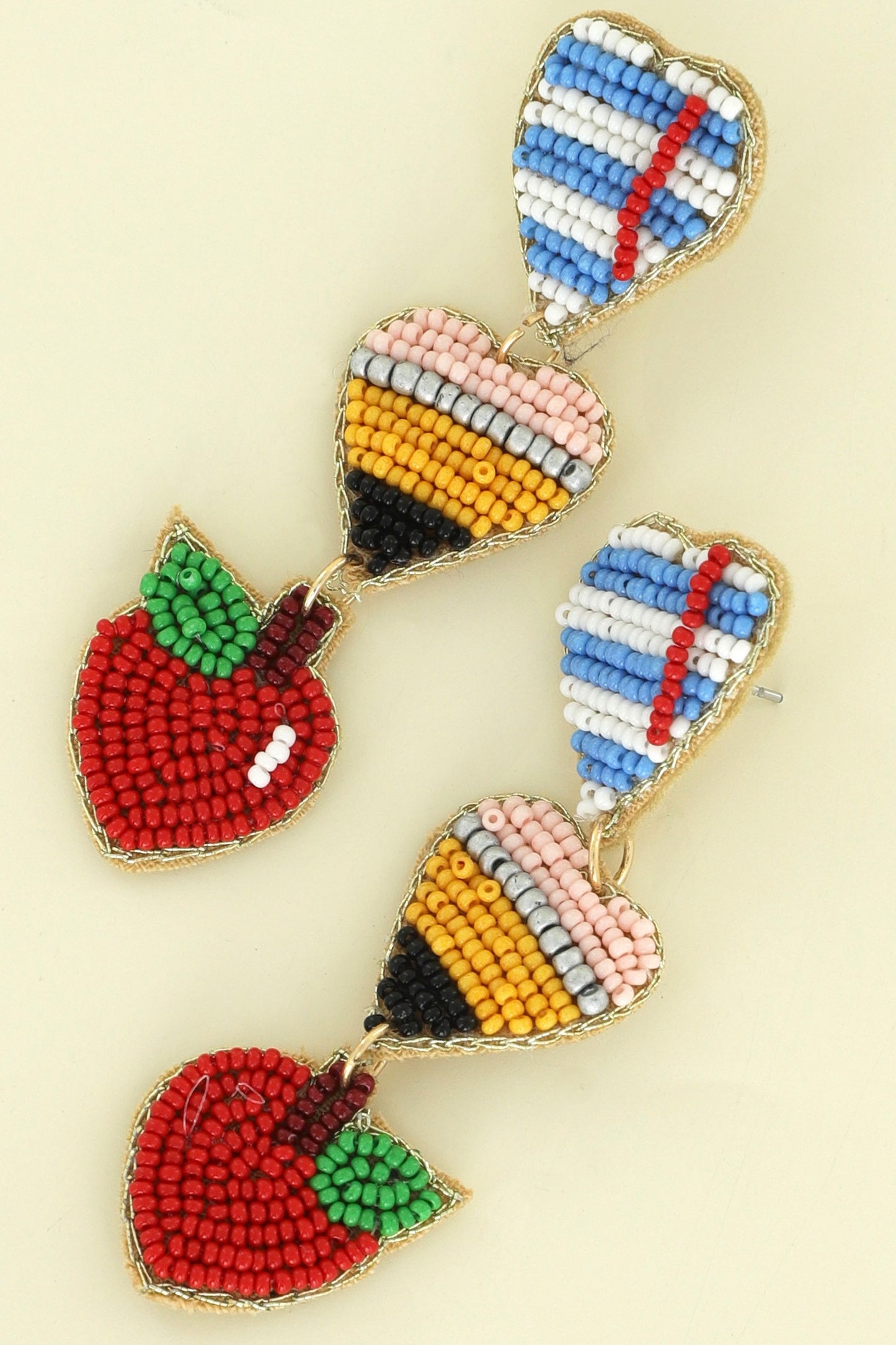 Paper Pencil Apple Beaded Teacher Earrings