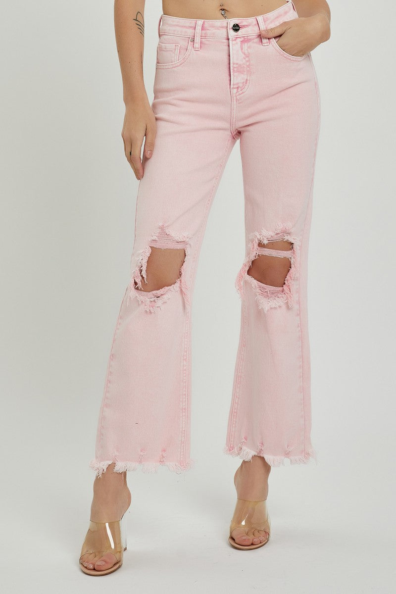 Risen HR Distressed Straight Jeans Acid Pink