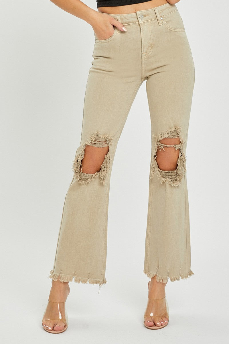 Risen HR Distressed Straight Jeans Sand