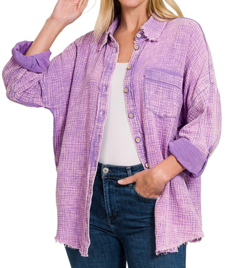 Violet Button Down Top