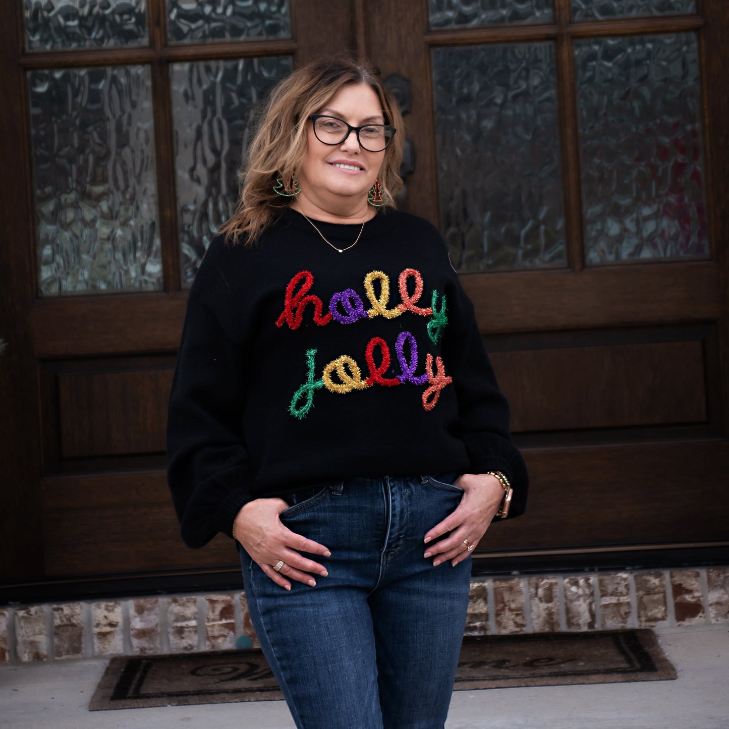 Holly Jolly Multi Tinsel Letter Sweater