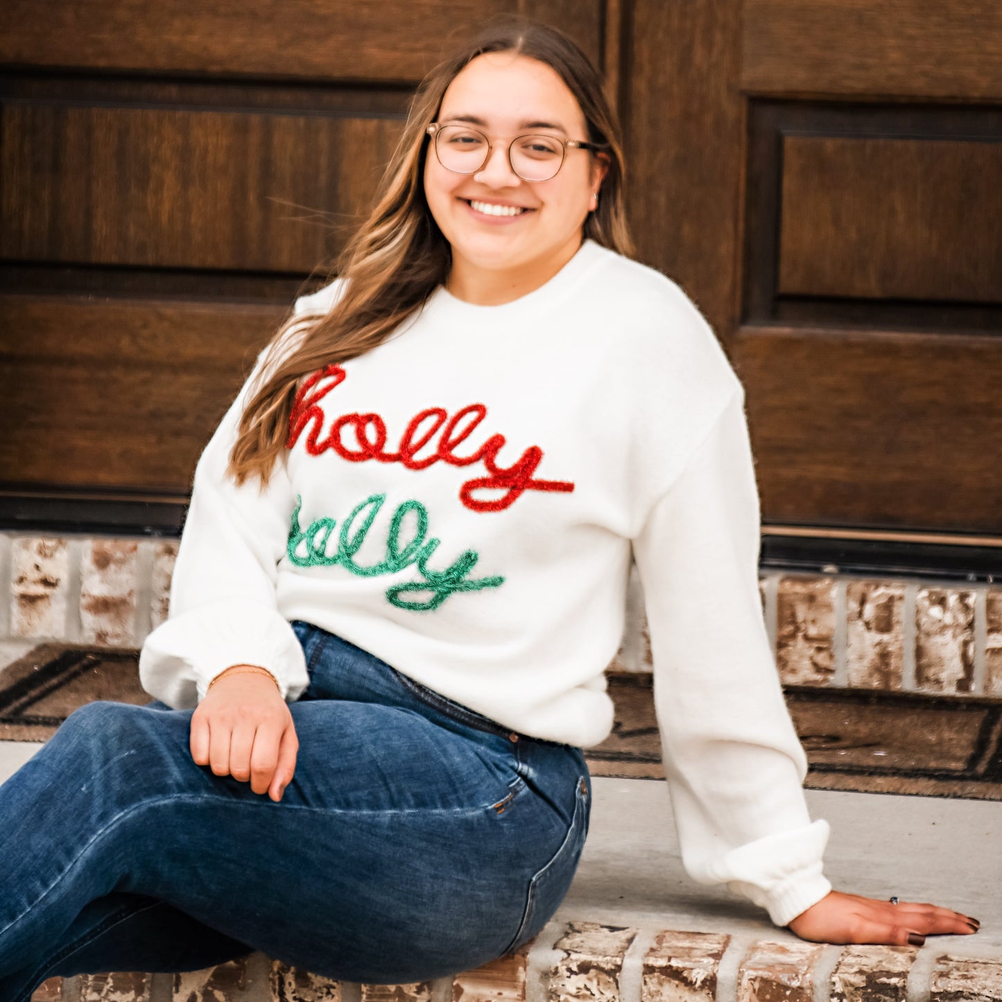 Holly Jolly Tinsel Letter Sweater