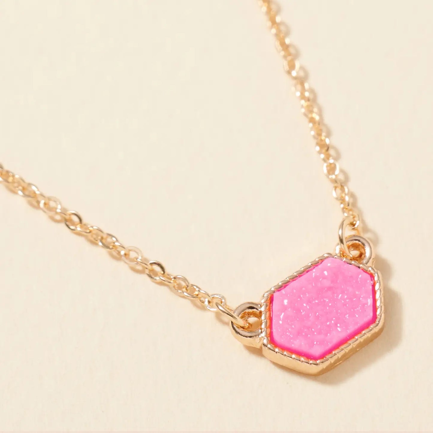 Druzy Hexagon Charm Necklace
