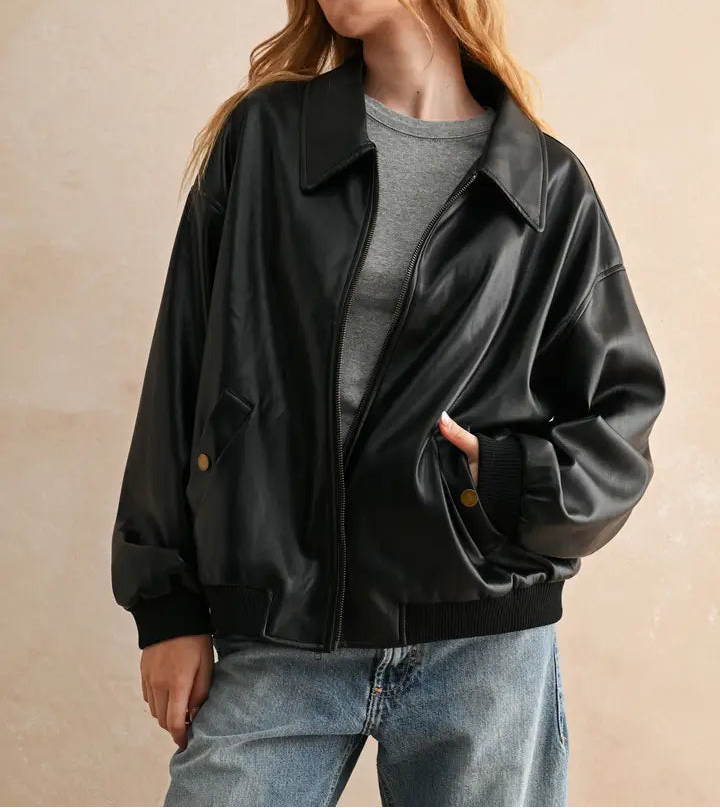 Valentina Pleather Bomber Jacket