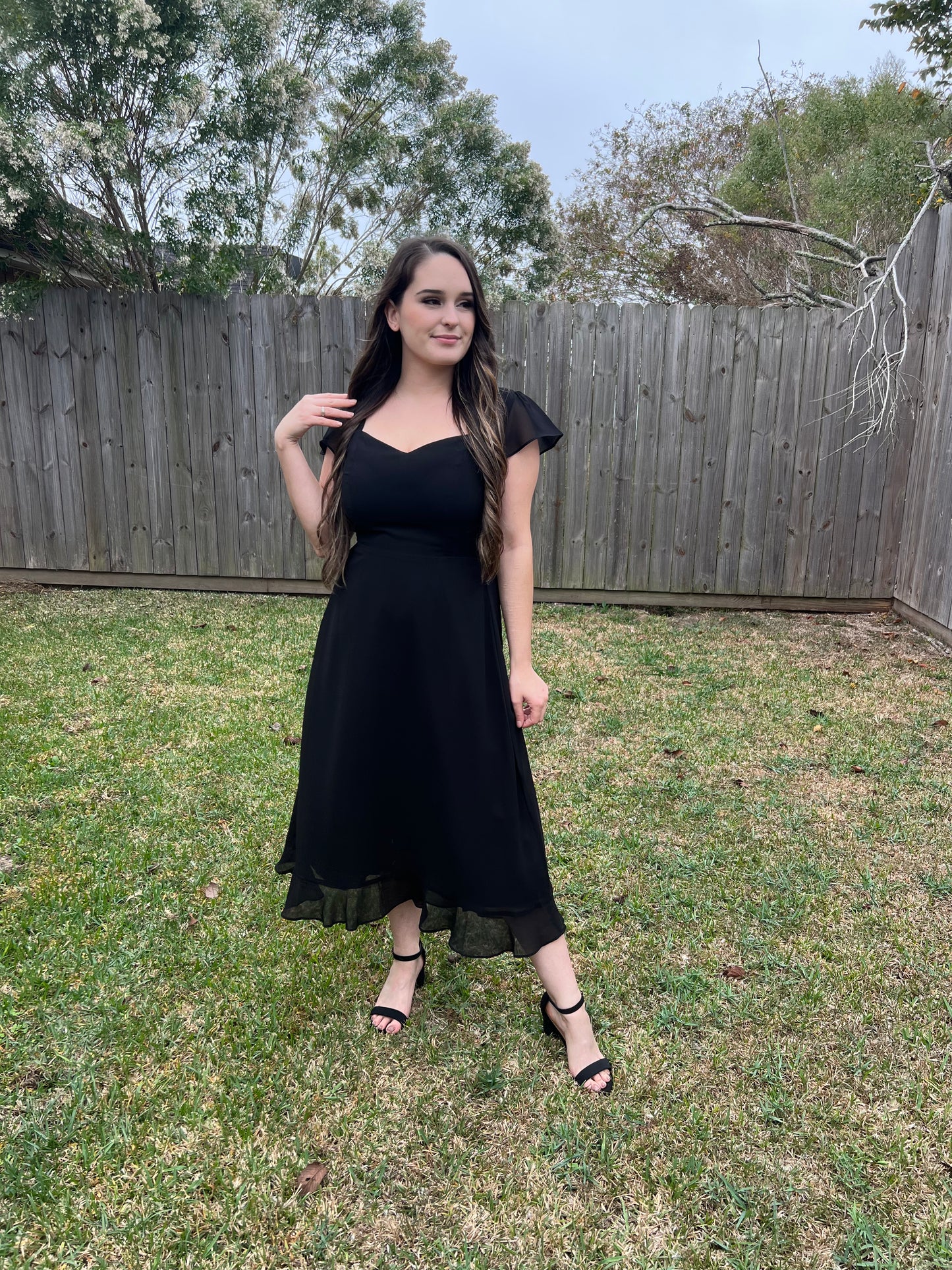 Sweetheart Black Midi Dress