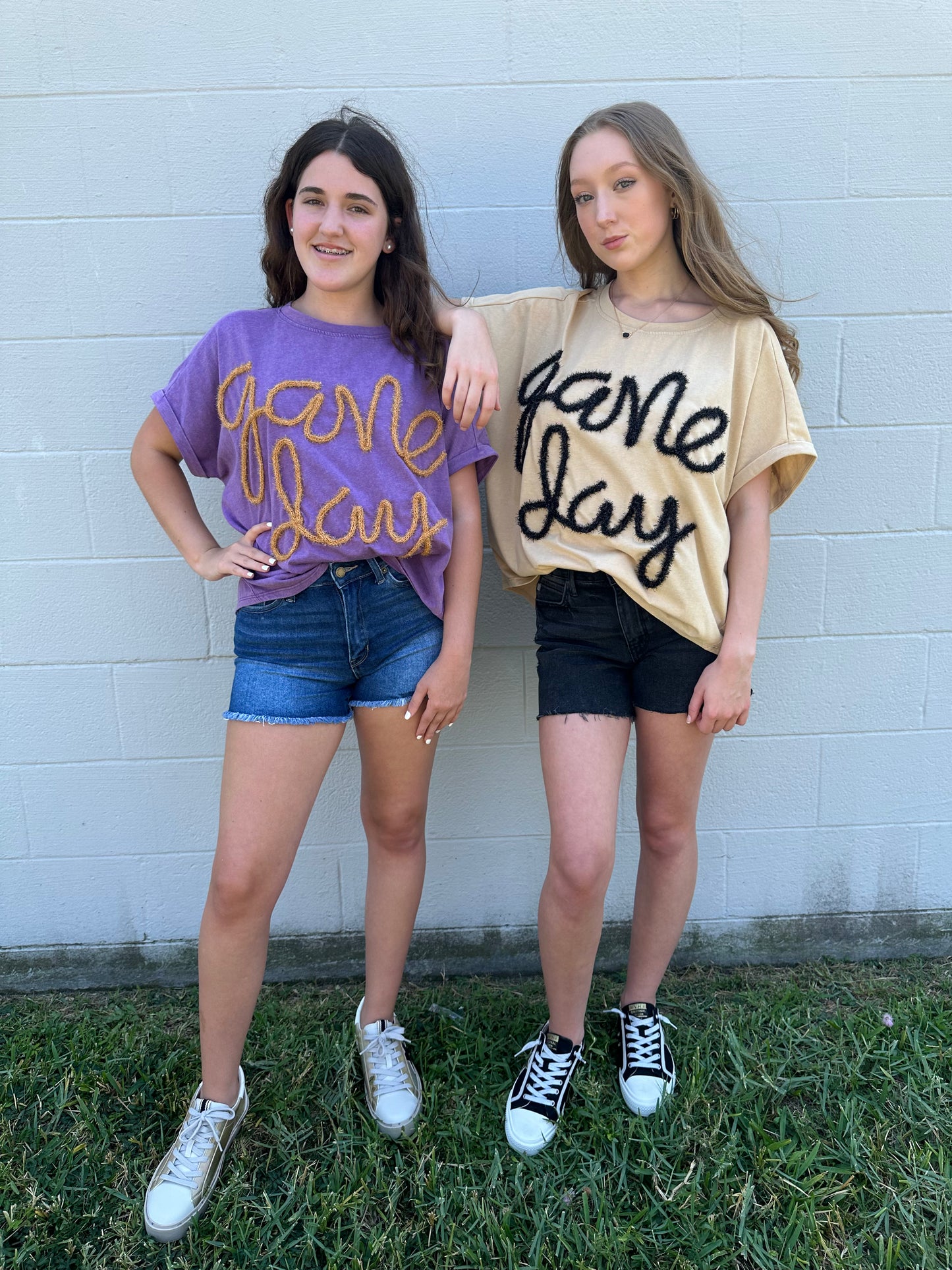 Game Day Metallic Letter Top Latte