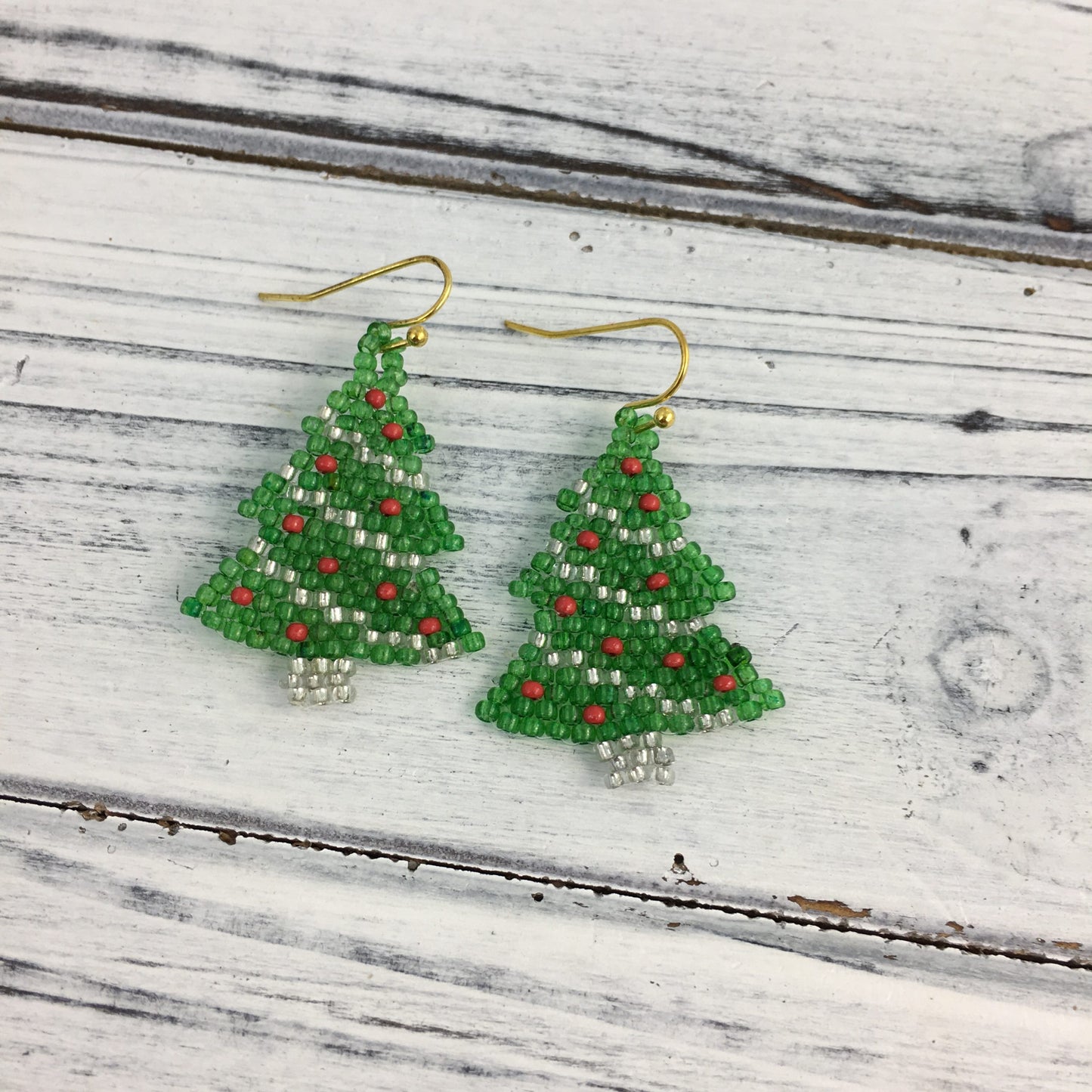 Beaded Christmas Tree Earrings