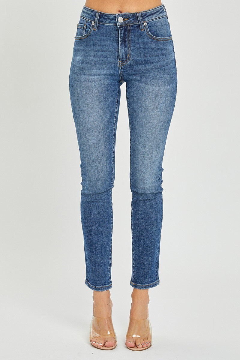 Risen Mid Rise Dark Skinny Jeans