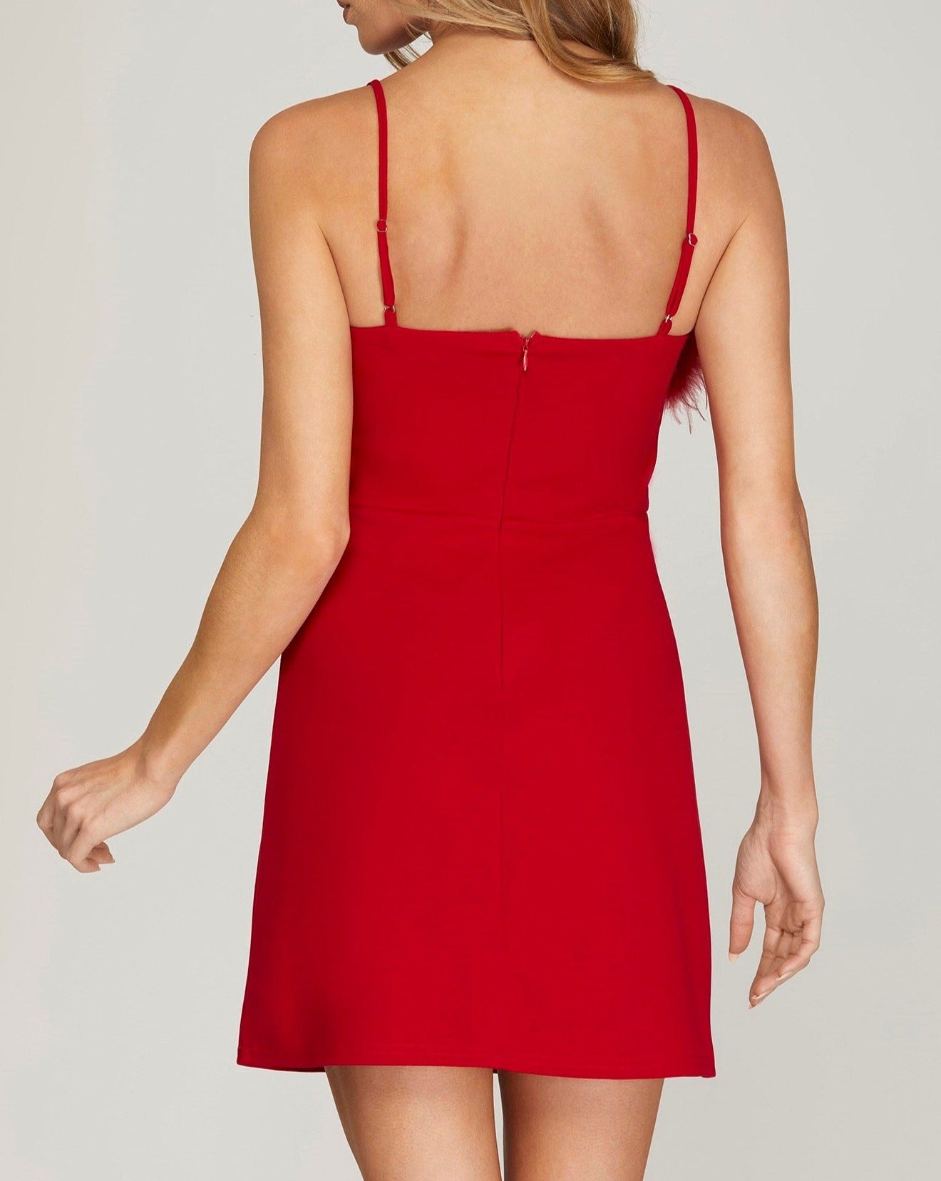 Red Feather Trim Dress