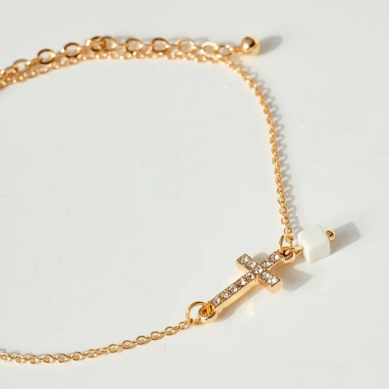 Cross Charm Anklet 2pc Set