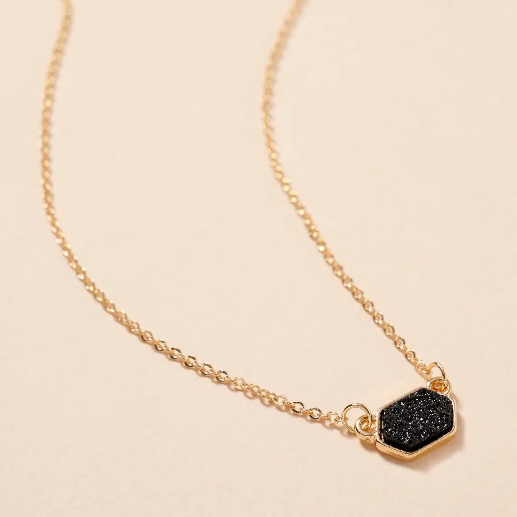 Druzy Hexagon Charm Necklace