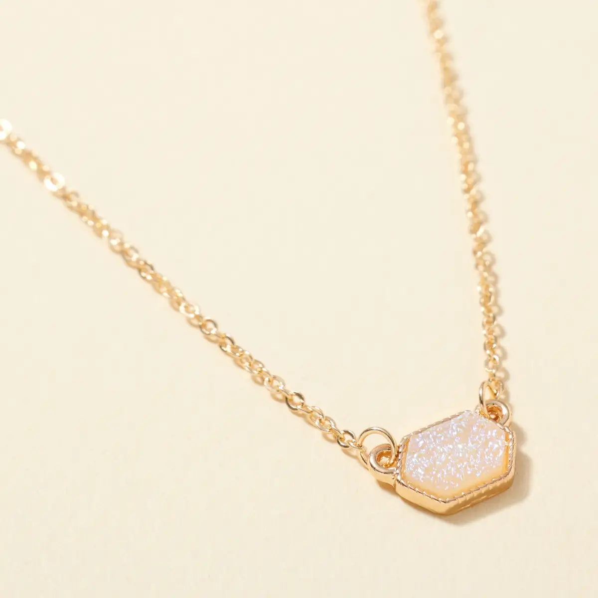 Druzy Hexagon Charm Necklace