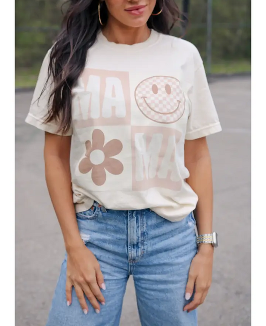 MAMA Flower/Smiley Graphic Tee
