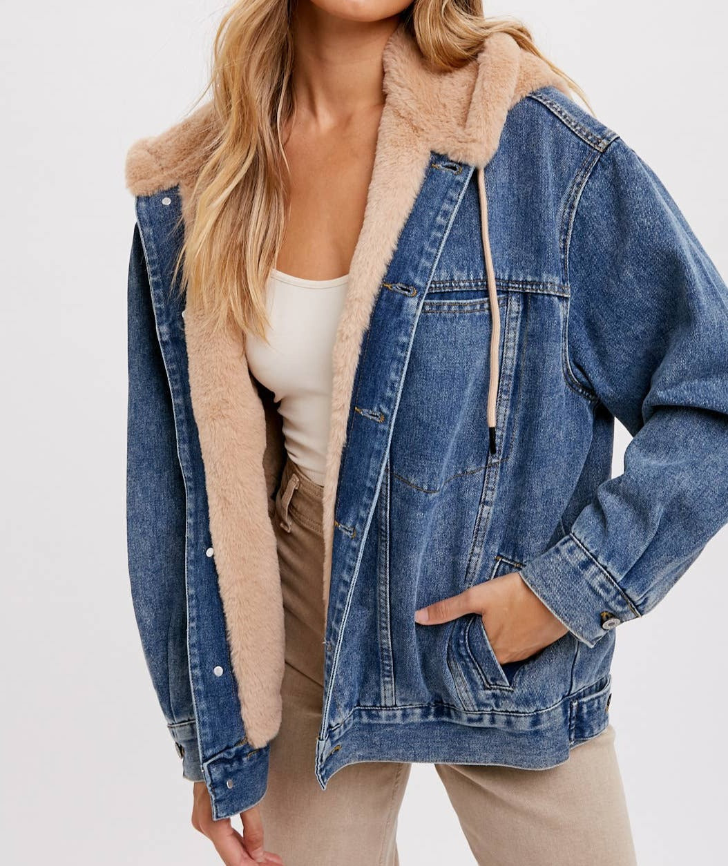 Faux Shearling Fur Denim Jacket