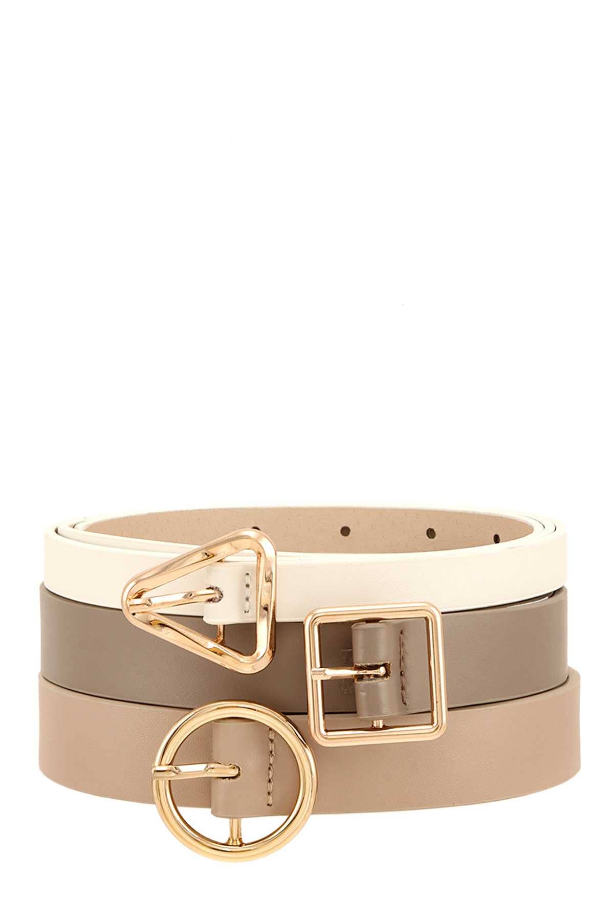 Taupe Shaped Buckle Trio Belt Set