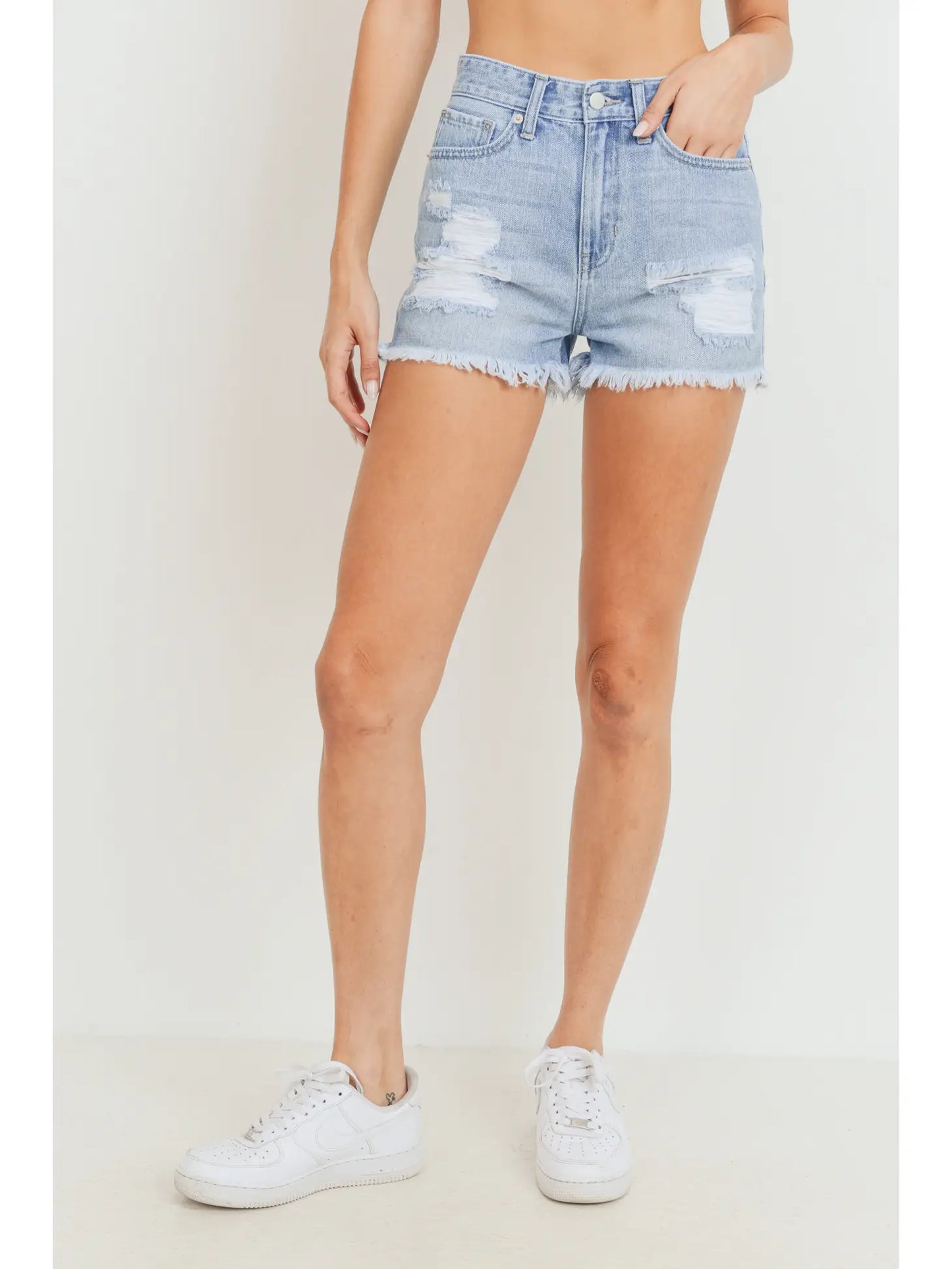 HR Destroyed Light Denim Shorts