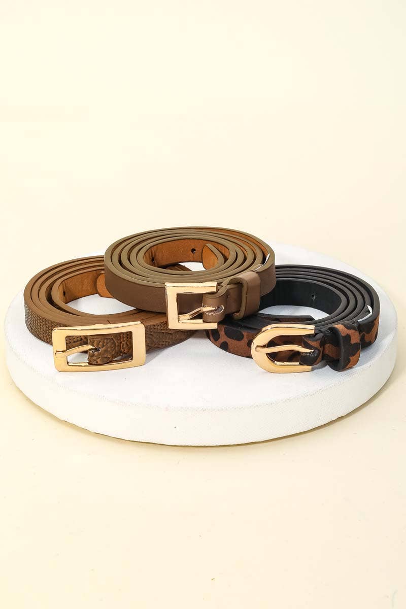 Triple Faux Leather Skinny Belt Set