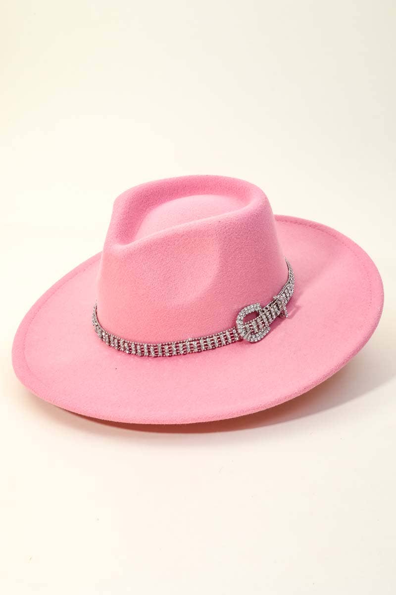 Rhinestone Chain Belt Strap Fedora Hat