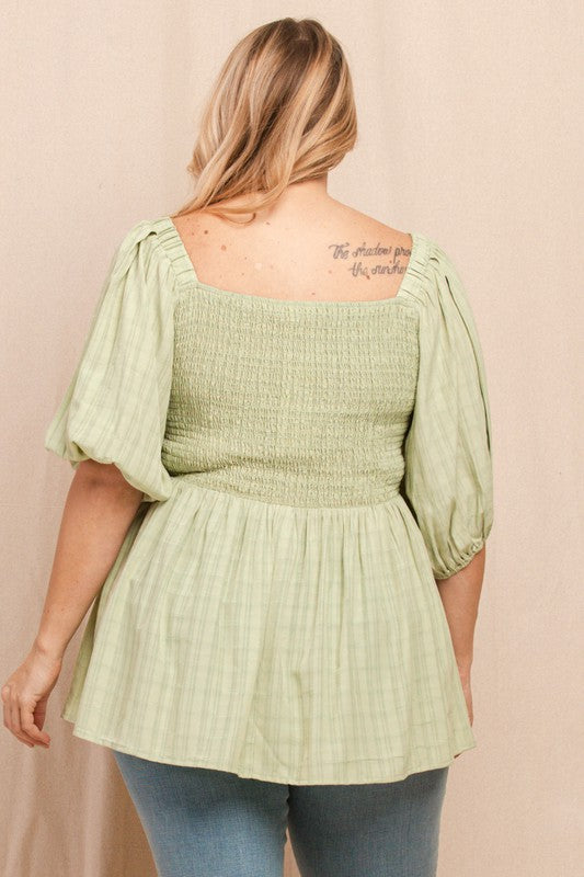 Curvy Smocked Sage Blouse