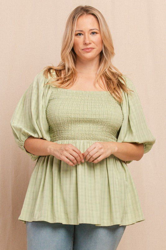 Curvy Smocked Sage Blouse