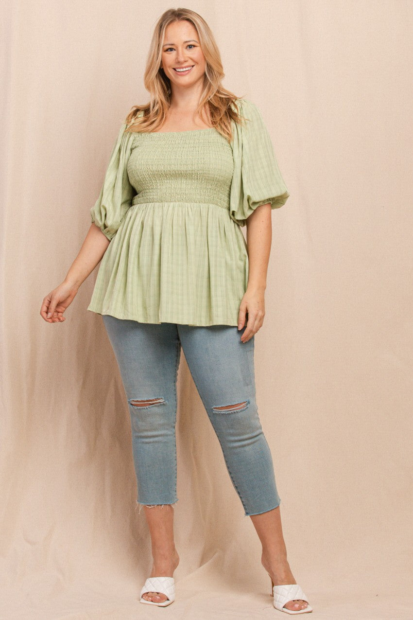 Curvy Smocked Sage Blouse