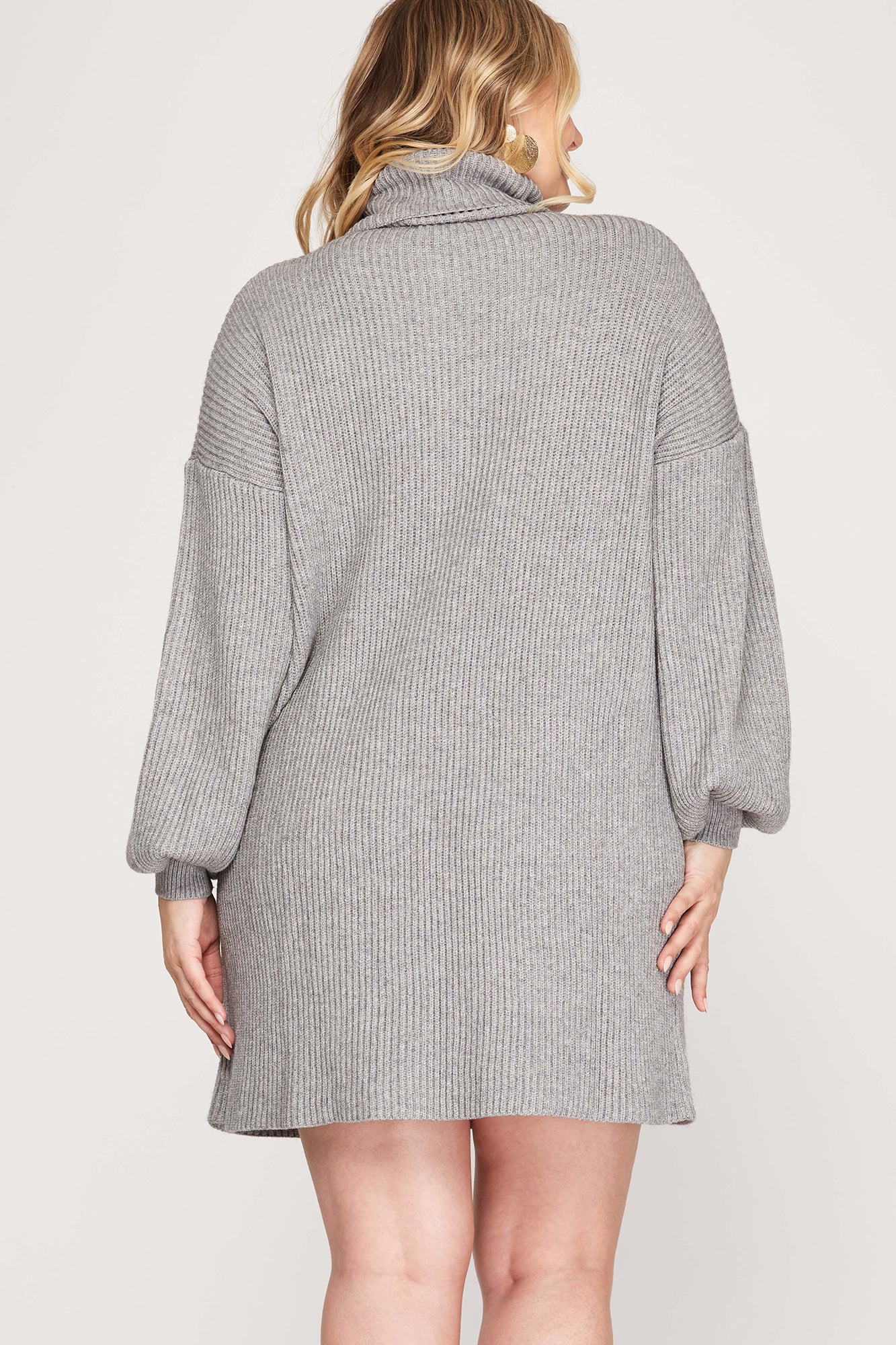 CURVY Balloon Sleeve Turtle Neck Sweater Dress