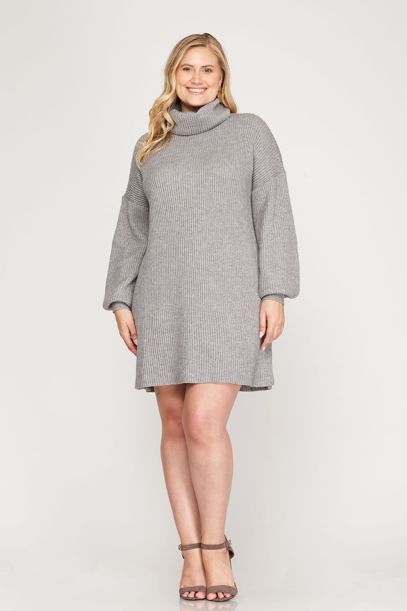 CURVY Balloon Sleeve Turtle Neck Sweater Dress