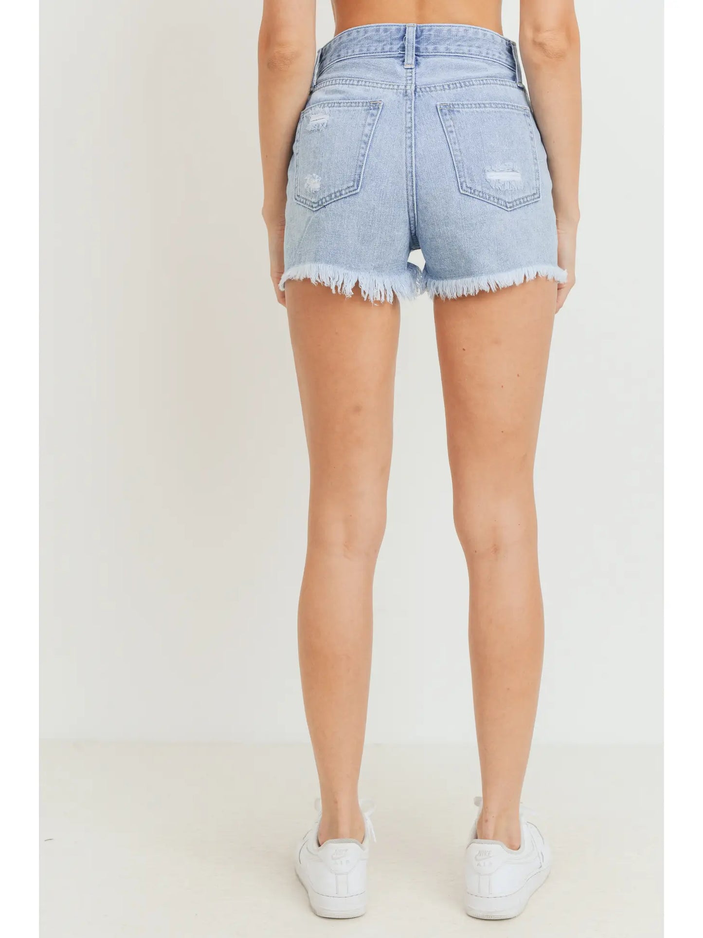 HR Destroyed Light Denim Shorts