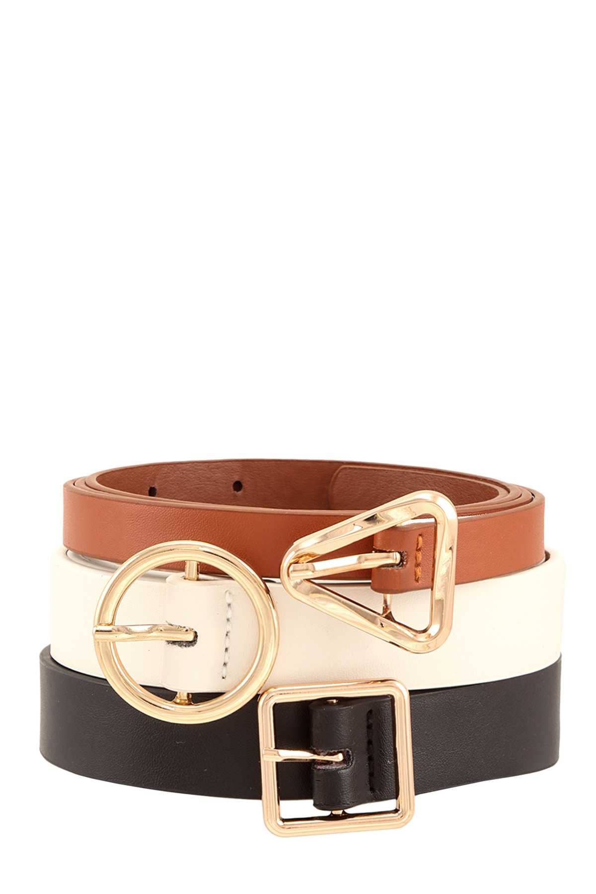 Cognac Shaped Buckle Trio Belt Set