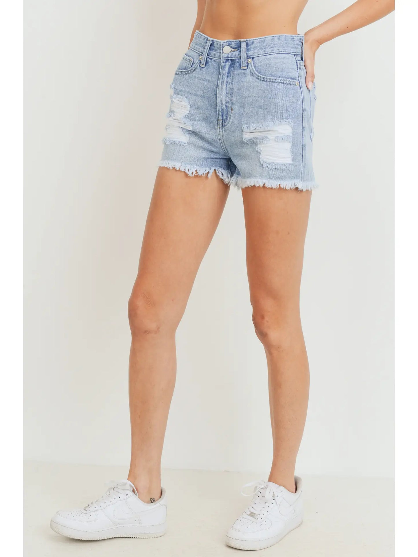 HR Destroyed Light Denim Shorts
