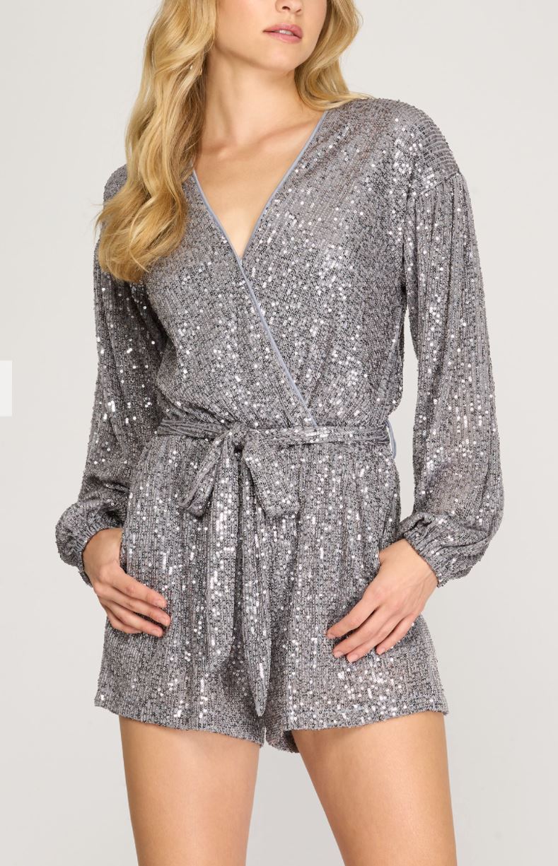 Shine Bright Sequin Romper Grey