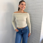 The Pintuck Boatneck Top Lt Olive