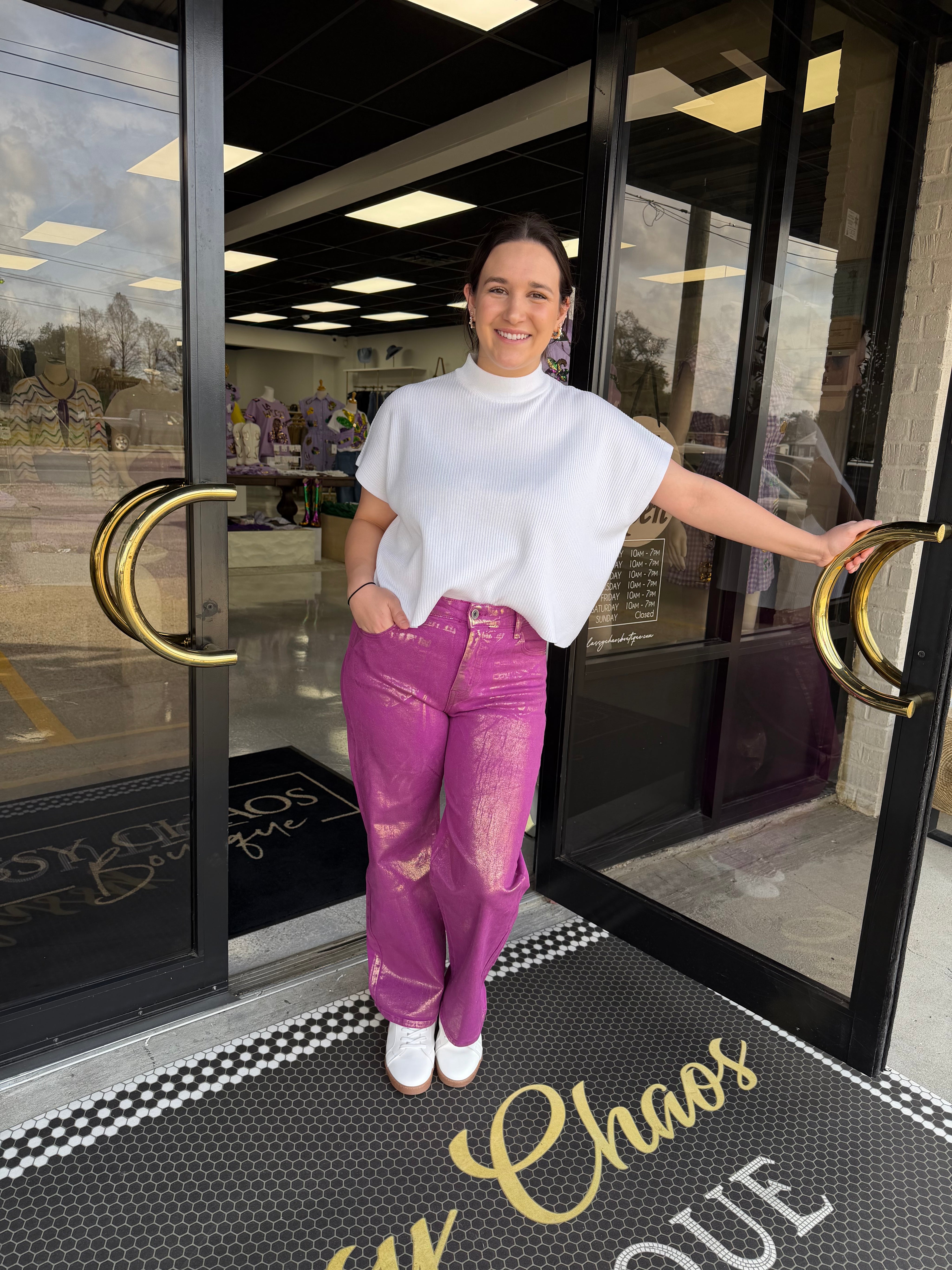 Purple & Gold Metallic Wide Leg Jeans