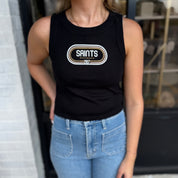 Retro Game Day Ribbed Tank Black