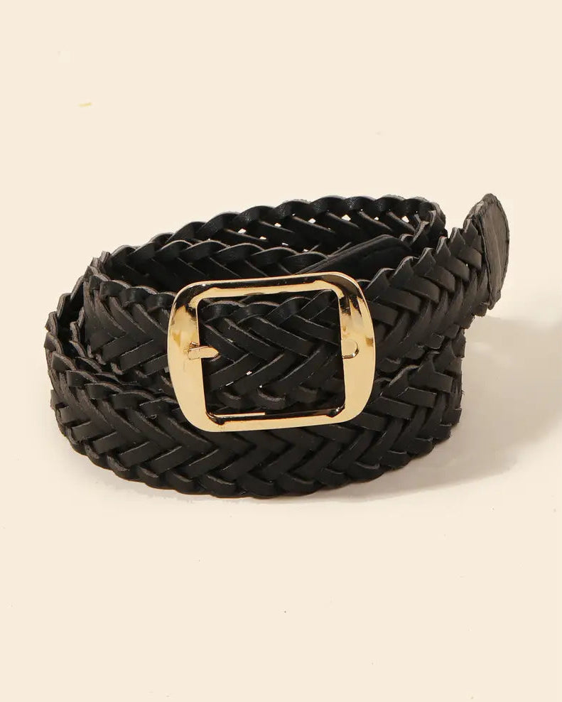 Braided Black Vegan Leather Belt