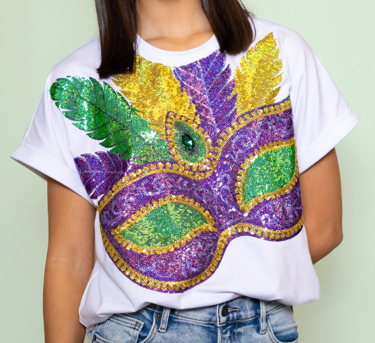 Mardi Gras Sequin Mask Top
