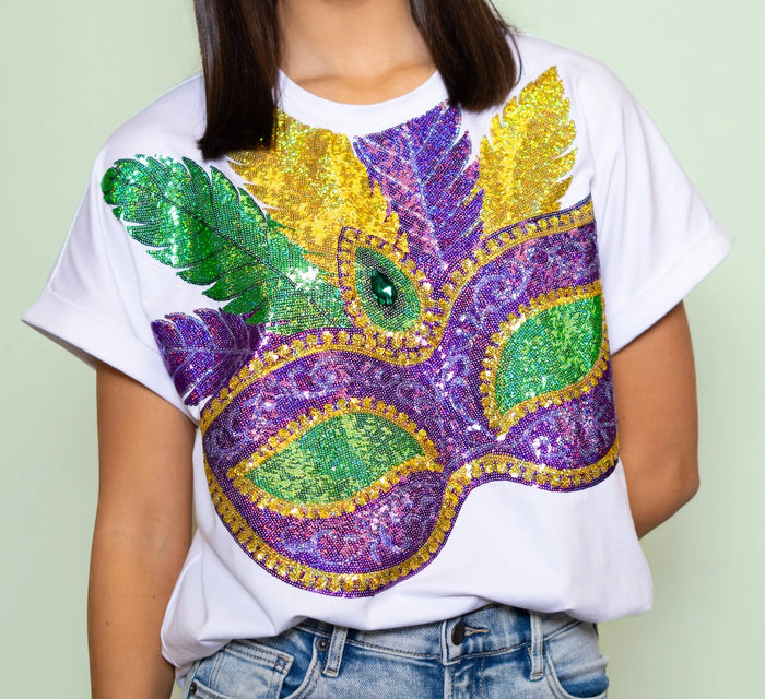 Mardi Gras Sequin Mask Top