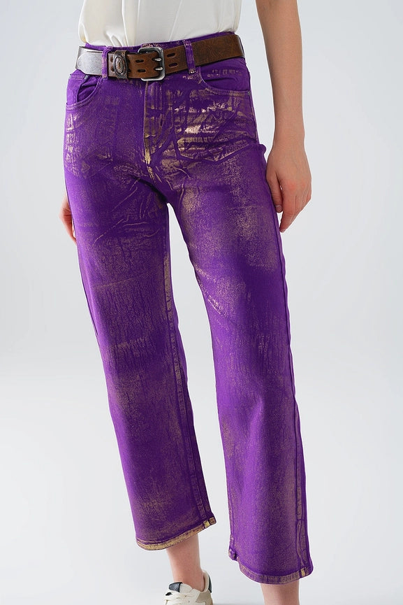 Purple & Gold Metallic Wide Leg Jeans