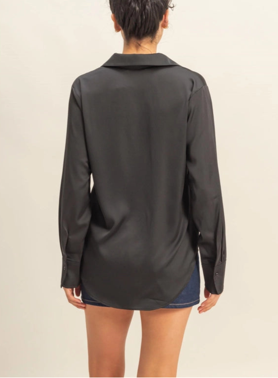 Emi Black Satin Button Up