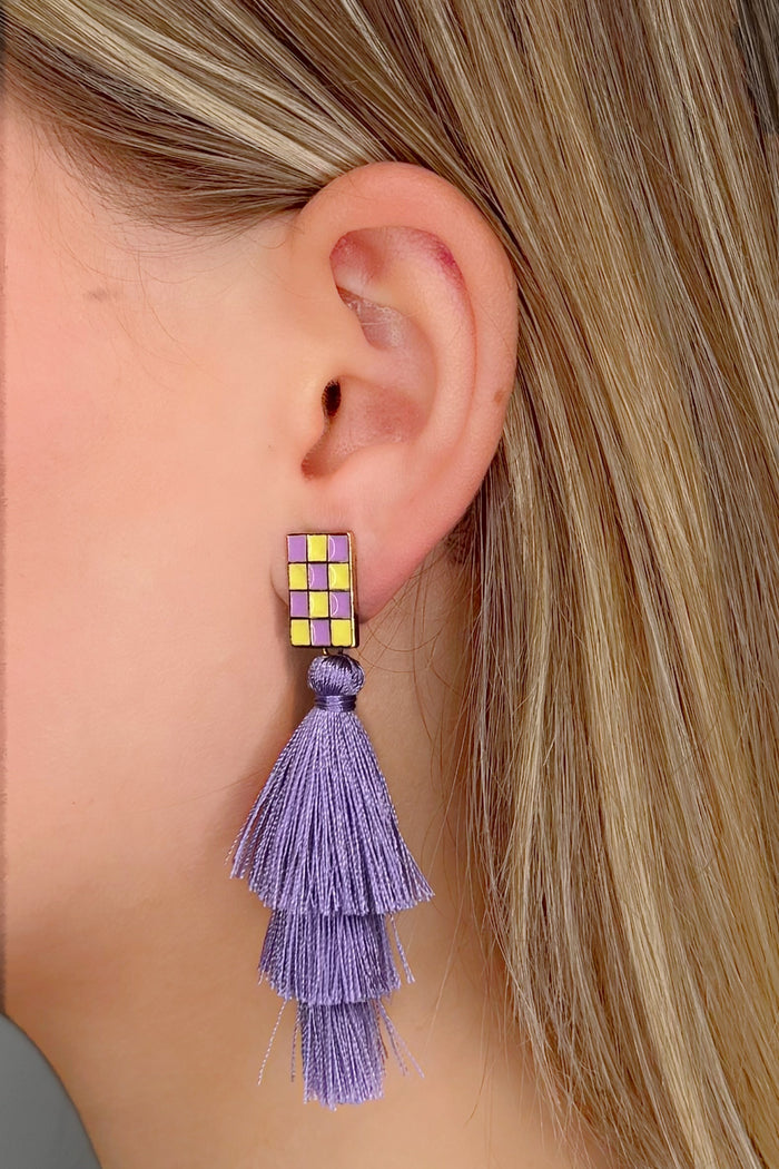 Purple & Gold Tassel Earrings