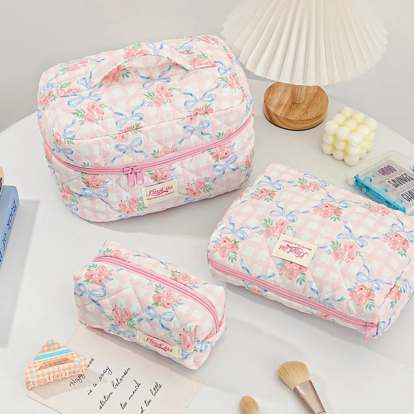 The Floral Bow Travel Makeup Bag Medium