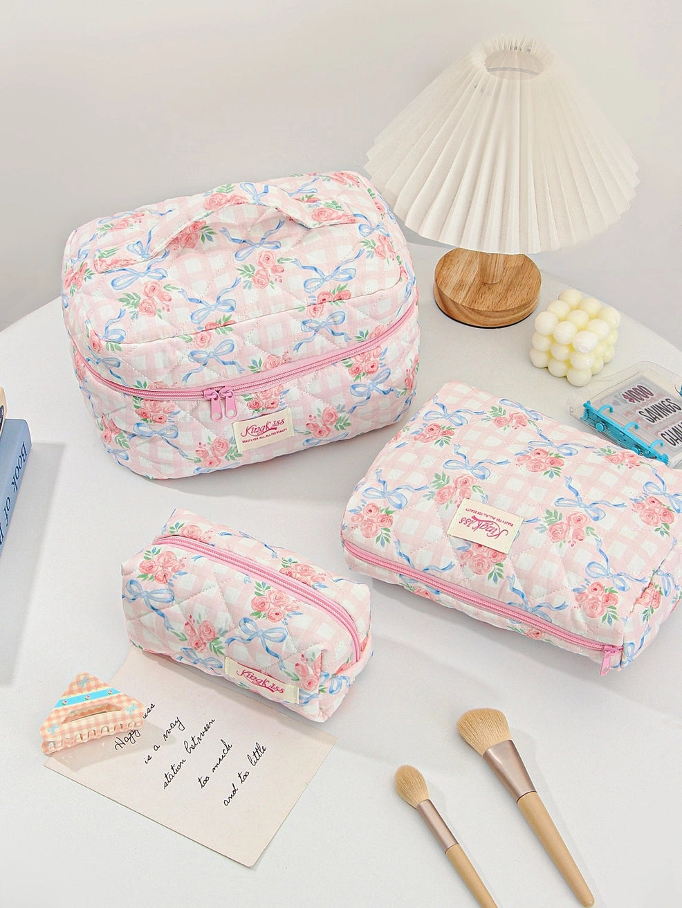 The Floral Bow Travel Makeup Bag Large