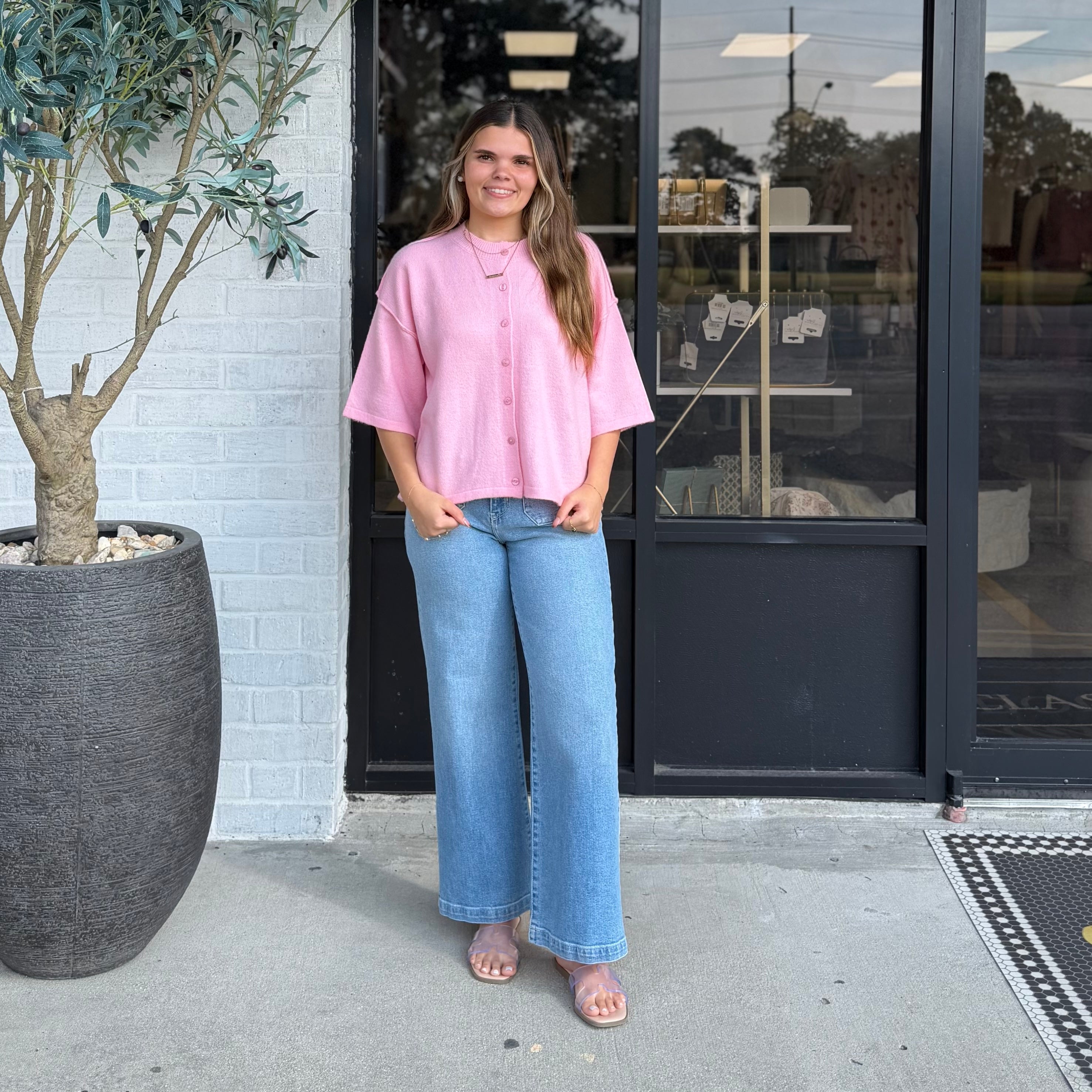 The Effortless Button Cardigan Pink