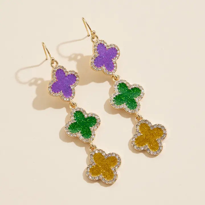 Mardi Gras Clover Drop Earrings