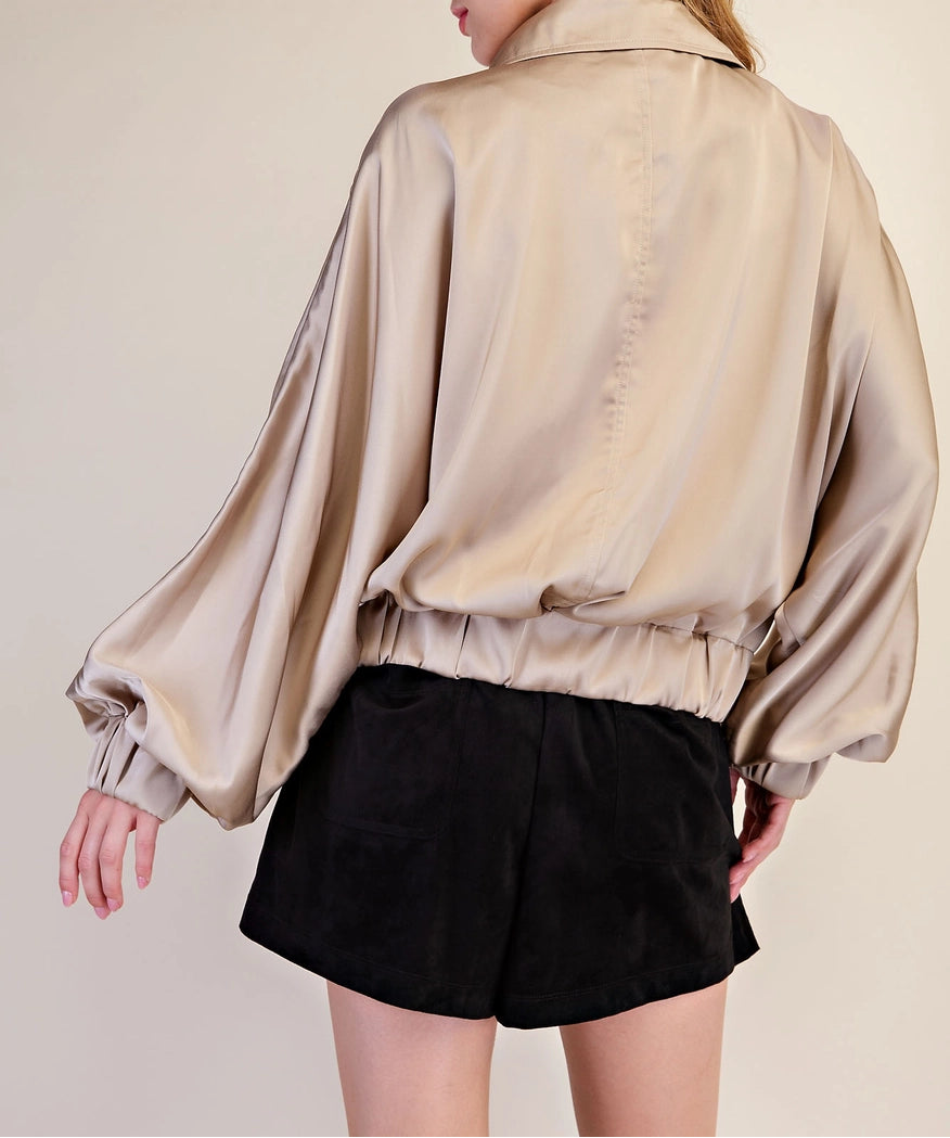 The Uptown Satin Bomber Beige
